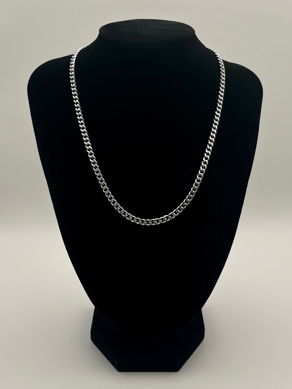 Silver Plated 4mm Cuban Curb Chain 18” Stainless Steel Necklace